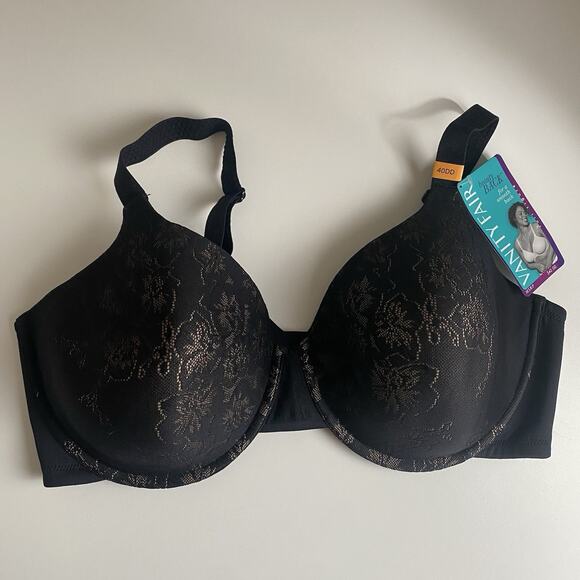 New Vanity Fair Beauty‎ Back Full Figure Underwire Bra Black Sz 40DD New 76380 - Picture 1 of 10